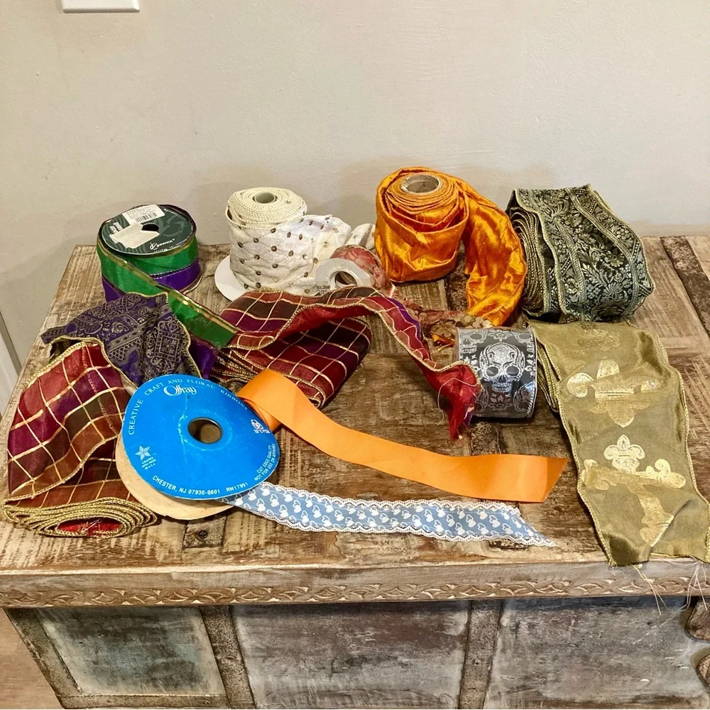 Assorted Decorative Ribbon Destash Lot Used Multicolor for Crafting Scraps